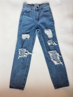 RSQ Baggy Jeans Pants Women's Size 25 Medium Wash Denim Distressed High Rise
